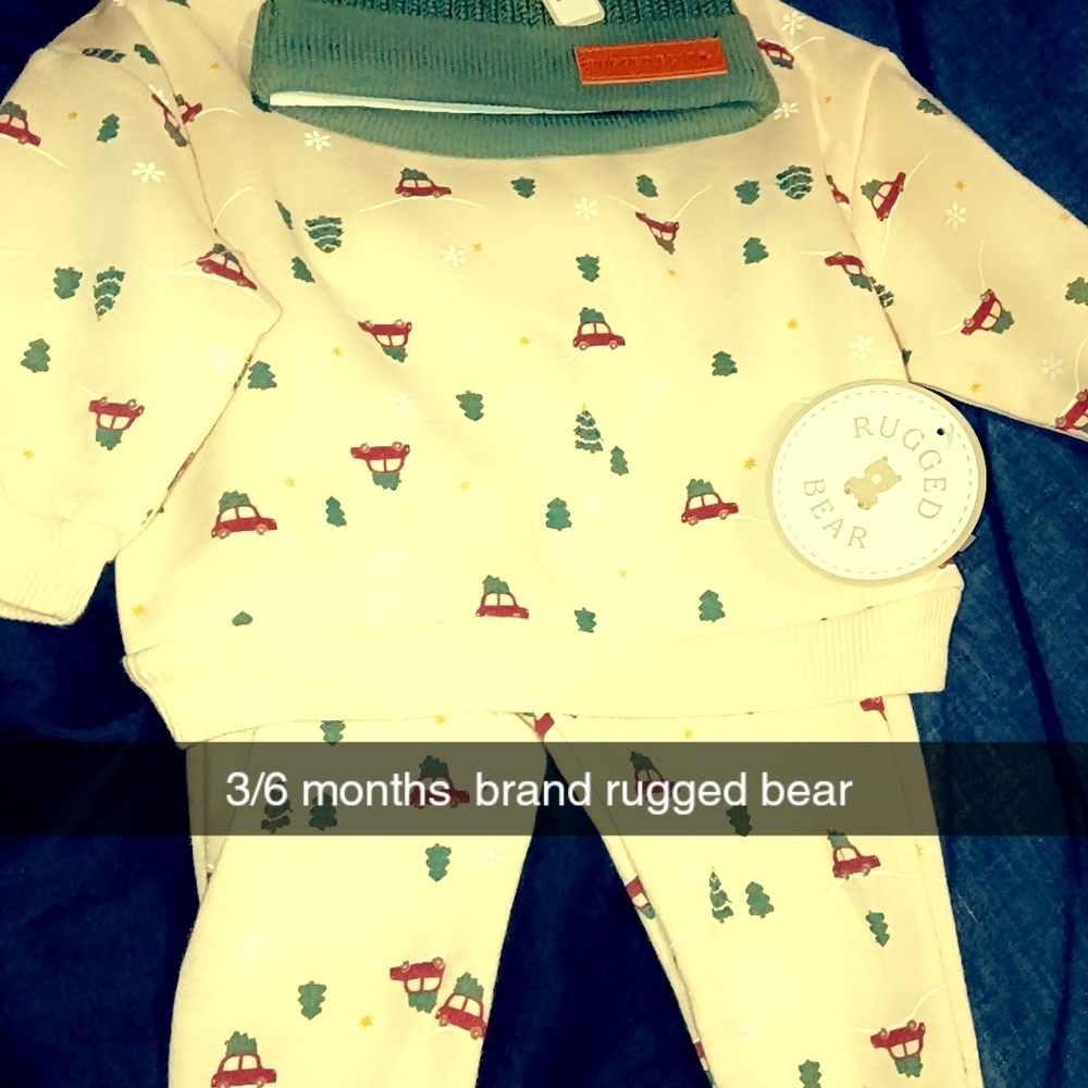 Rugged Bear Baby Outfit with Car and Tree Print